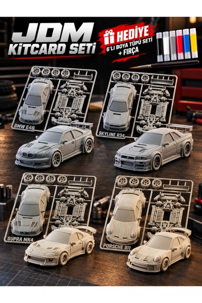 Yeşil Beyaz Tasarım 4’lü JDM Kitcard Araba Maket Seti – BMW E46, Skyline R34,...