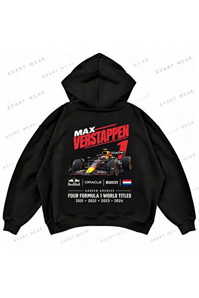 SVART WEAR Hanorac negru supradimensionat cu imprimeu Max Verstappen F1