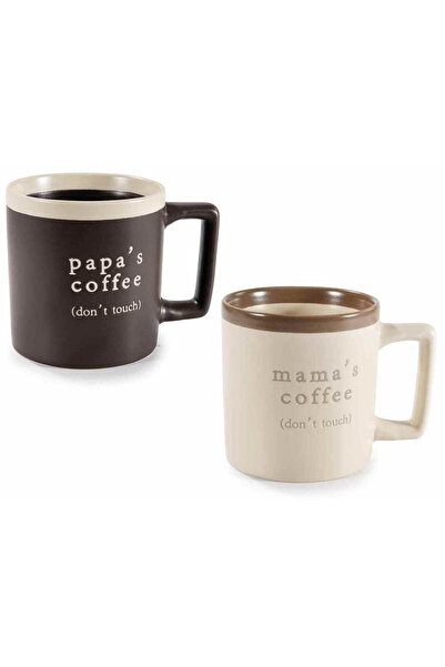 Decorer Set of 2 cream brown porcelain mugs Mama's, Papa's Coffee Ø 9 cm x 9....