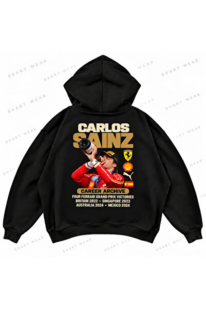 SVART WEAR Φούτερ με κουκούλα Carlos Sainz F1, μαύρο, με στάμπα, σε oversized...