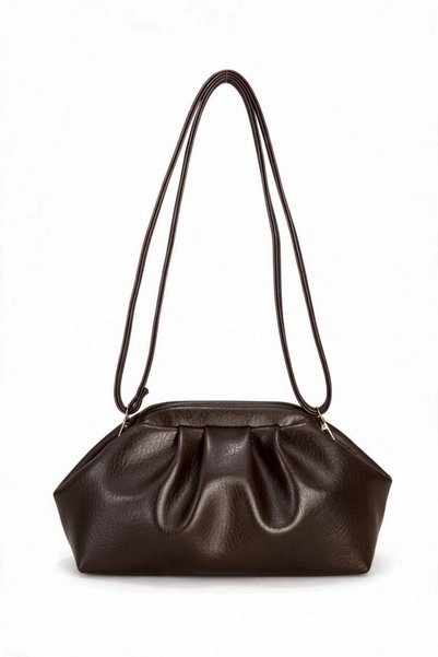 Classbag Women's Brown Drawstring Wrinkled Leather Look, Stylish Portfolio and Strap Shoulder Bag