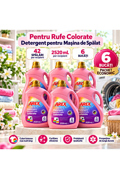 AREX Detergent Lichid pentru Rufe Colorate, Pachet 6 x 2,52 L, 252 Spălări