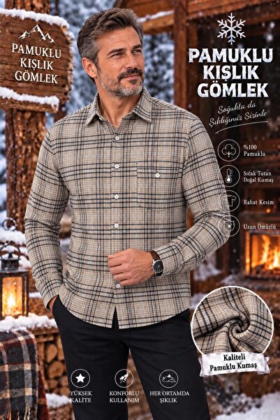 EREN STYLE Flannel Winter Cotton Covered Button Collar Shirt with Pockets (Re...
