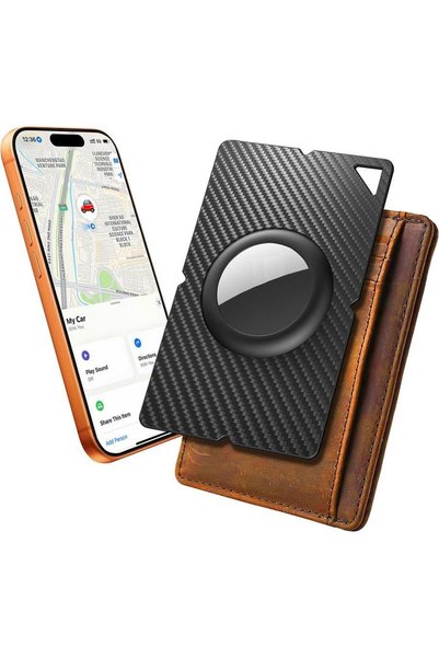 Hurtel Θήκη Καρτών Πορτοφολιού με Μοτίβο Ανθρακονήματος για Airtag - Μαύρο 59...