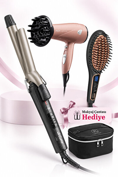 Arzum AR5014-AG + AR5036 + AR5023 3'lü Saç Seti Makyaj Çantası Hediye