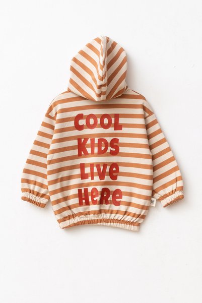 lilico %100 Pamuklu Unisex Oversize Rahat Kalıp Beli ve Paçası Lastikli Çizgili Sırt Baskılı Kapüşonlu Çocuk Eşofman Takımı