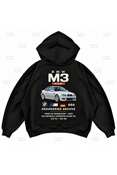 SVART WEAR BMW M3 E46 Μαύρο φούτερ με στάμπα, oversized, σε σχήμα κουτιού