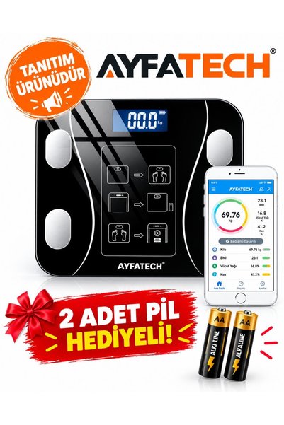 AYFATECH Dijital Baskül Yağ Su Kas Vücut Kitle Endeksi Kilo Ölçer Tartı