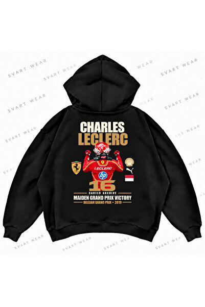 SVART WEAR هودي تشارلز لوكلير F1 كبير الحجم مطبوع من الأمام والخلف