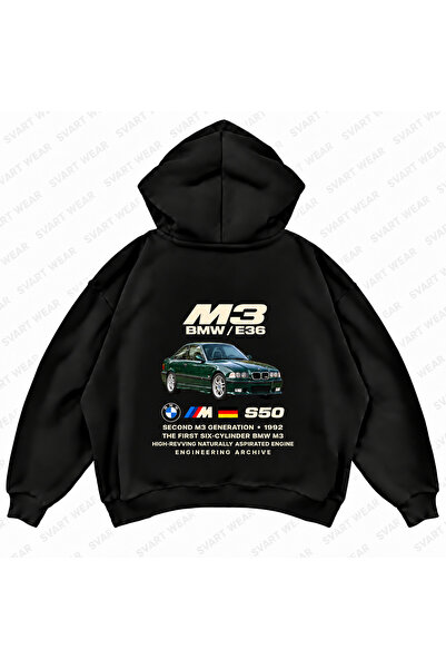 SVART WEAR Bmw M3 E36 Printed Oversize Boxy Hooded Hoodie Sweatshirt