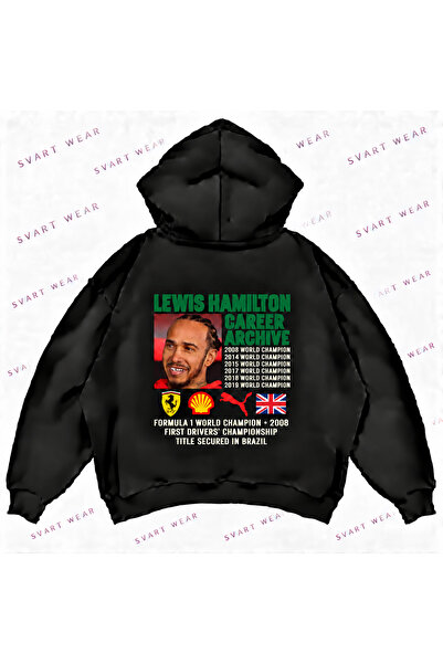 SVART WEAR Hanorac negru supradimensionat, cu imprimeu Lewis Hamilton F1
