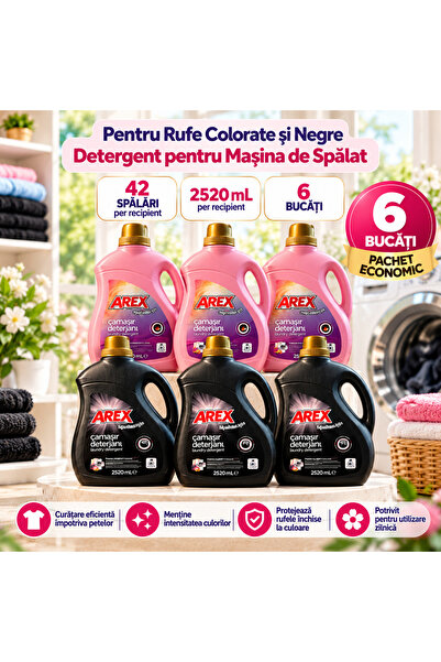 AREX Detergent Lichid pentru Rufe Colorate și Negre, Pachet 6 x 2,52 L, 252 S...