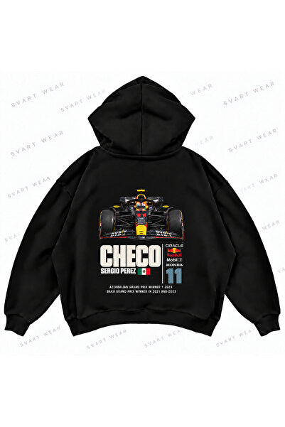 SVART WEAR هودي كبير الحجم مطبوع من الأمام والخلف من سيرجيو بيريز F1
