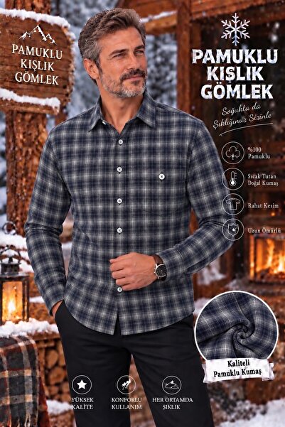EREN STYLE Flannel Winter Cotton Covered Button Collar Shirt with Pockets (Re...