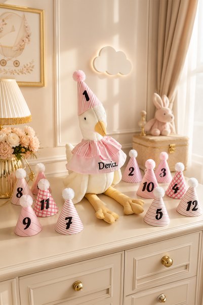 Gia Design El Yapımı Kişiye Özel İsimli Peluş Kaz Uyku Arkadaşı ve 1-12 Ay Ay...