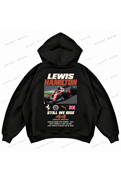 SVART WEAR Hanorac cu glugă negru, supradimensionat, cu imprimeu Lewis Hamilt...