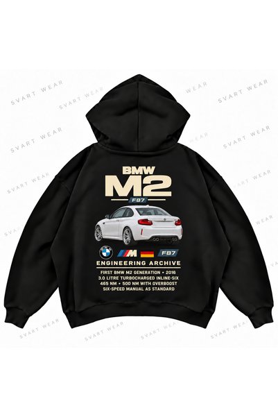 SVART WEAR هودي كبير الحجم مطبوع من الأمام والخلف من BMW M2 F87