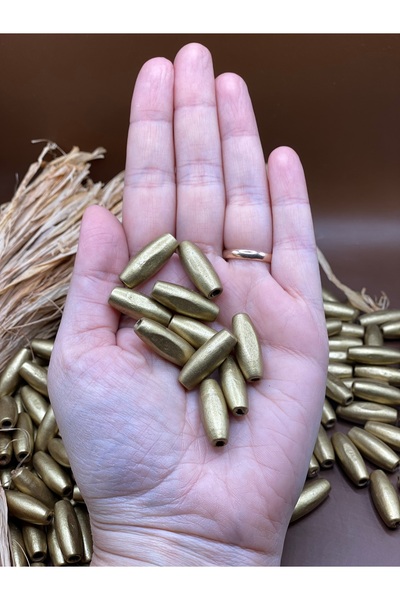 Fiolimore 12 mm Imported Barley Model Gold Yellow Wooden Beads Hole Diameter 3mm (25 Gr 45 Pieces) Bag Jewelry Bracelet