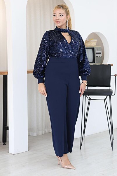 Siyezen Plus Size Sequin Embroidered Evening Dress Jumpsuit