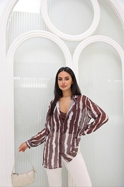Chef d'atelier Women's Chiffon Zebra Patterned Striped Shirt