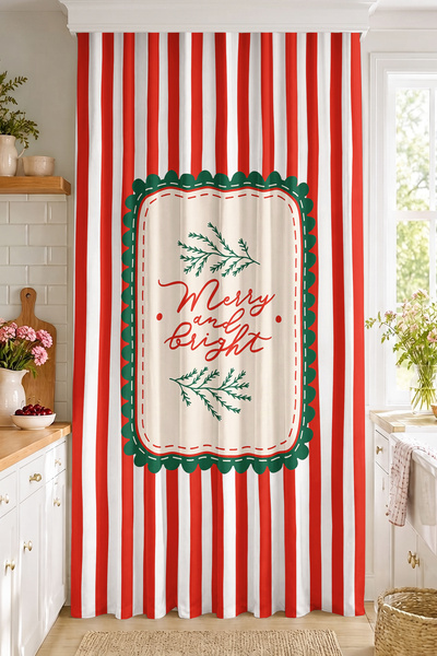 Realhomes Merry and Bright Written Striped Digital Printed Single Wing Backgr...