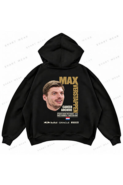 SVART WEAR هودي ماكس فيرستابن F1 كبير الحجم مطبوع من الأمام والخلف