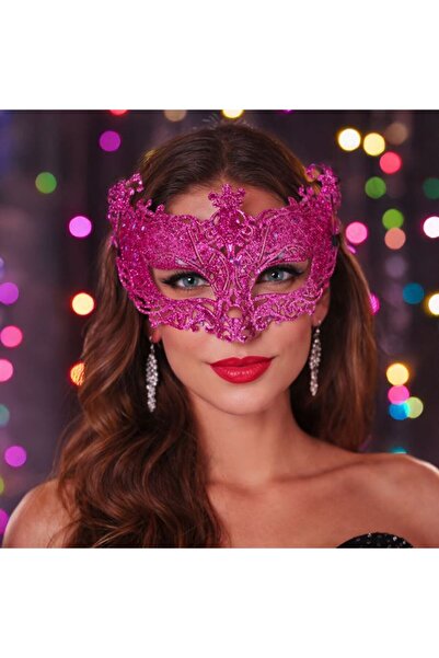 ANTBRO Masca de carnaval fucsia cu dantelă și model cu sclipici pentru femei,...