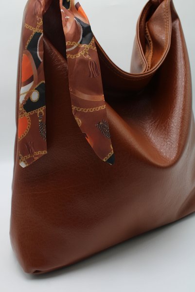 LASSO Women's Tan Oversized Scarf Detailed Casual Lined and Zippered Hand, Arm and Shoulder Bag