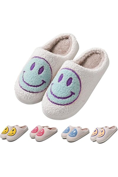 GENERAL FACAXEDRE Retro Smile Face Slippers, Soft Plush Comfy Preppy Women Sl...