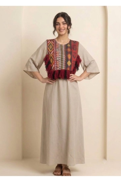 FULLJOY Elegant Long Robe with Flared Sleeves Featuring Traditional Geometric...