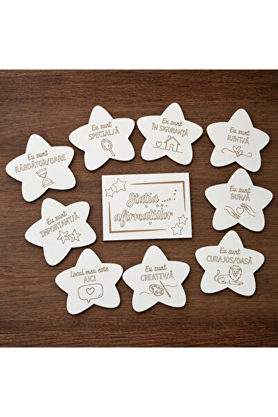 CREATIVITATEPLUS Set 10 piese din MDF Statia Afirmatiilor, pentru gradinita, 18x19cm