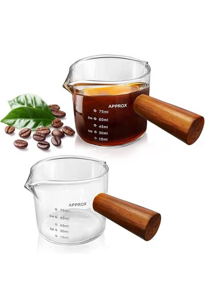 SAGREENY 2 Pack Double Spouts Measuring Cup with Wooden Handle, Milk Cup, Esp...