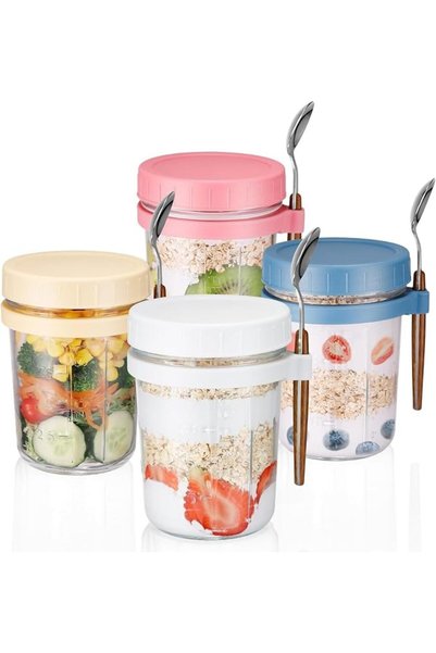 Andgogo 4 Pack Overnight Oats Containers with Lids and Spoons 16 Oz Glass Jar...