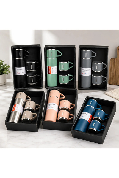 RXH Termos 500 ml cu 3 Cești Incluse – Set 4 Piese, Culoare Aleatorie
