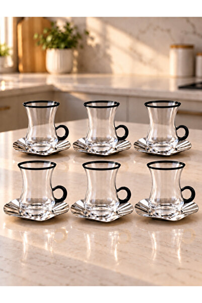 AR HOME 12 Piece Glass Tea Set-Black series