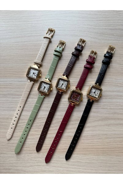 rubsey Minimal Leather Cord Women's Wristwatch Claret Red