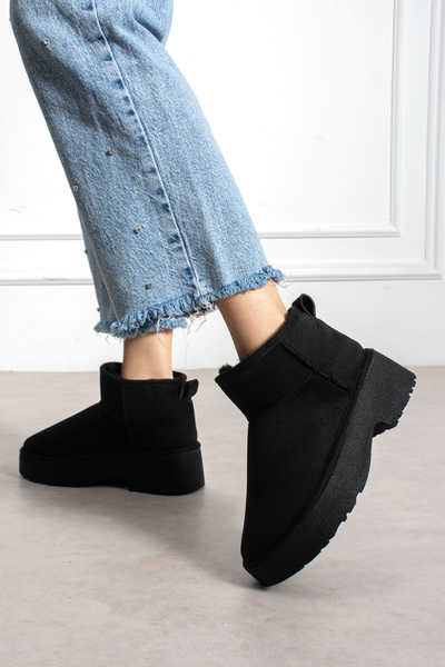 starmarj Women's Fur-Lined Thick Sole Heeled Short Winter Boots - Warm and Stylish Model Black