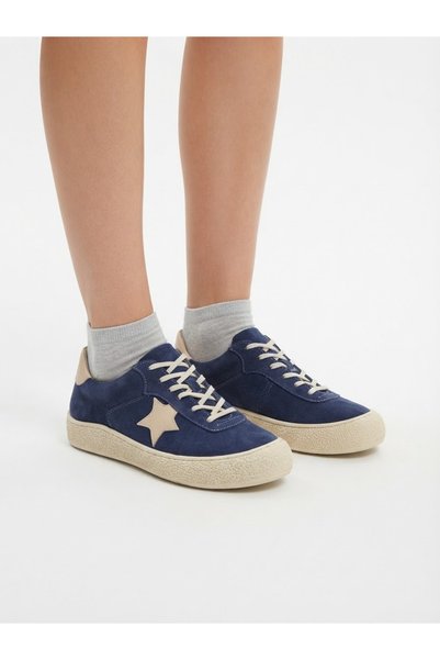 Tamdabu Ayakkabı Genuine Leather Blue Suede Star Detailed Orthopedic Sole Casual Sneaker