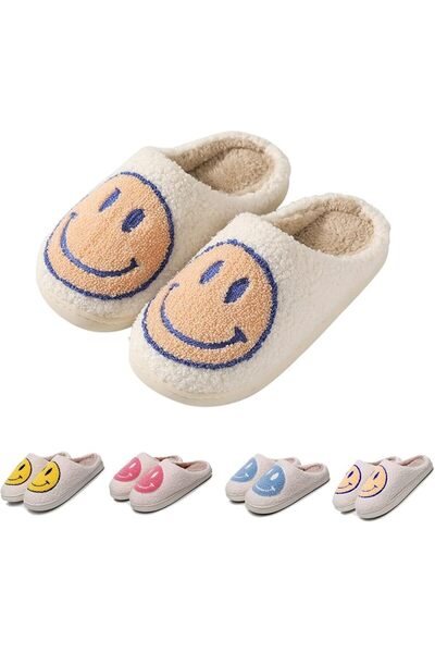 GENERAL FACAXEDRE Retro Smile Face Slippers, Soft Plush Comfy Preppy Women Sl...