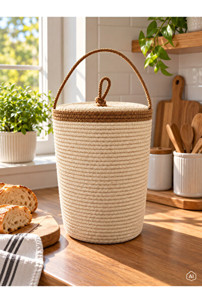 ÖRGÜM Woven Basket 33X22 cm Decorative Storage Basket with Lid Kitchen Organizer