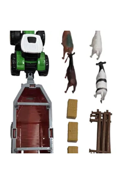 Generic Brand Jucărie Set Tractor cu Remorcă, Figurine Animale și Accesorii p...