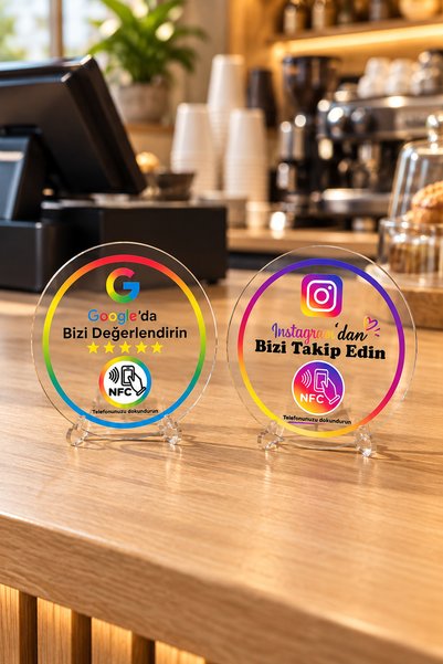Simidil Design 2'li Set: NFC Uyumlu Masaüstü Google Yorum ve Instagram Takip ...