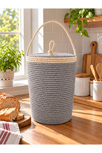 ÖRGÜM Woven Basket 33X22 cm Decorative Storage Basket with Lid Kitchen Organizer