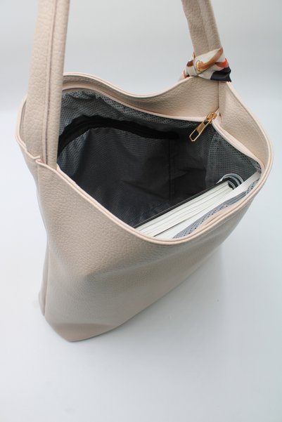 LASSO Women's Cream Large Size Scarf Detailed Casual Lined and Zippered Hand, Arm and Shoulder Bag