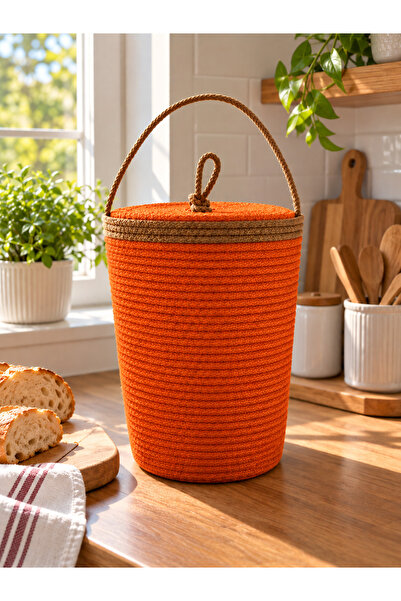 ÖRGÜM Woven Basket 33X22 cm Decorative Storage Basket with Lid Kitchen Organizer