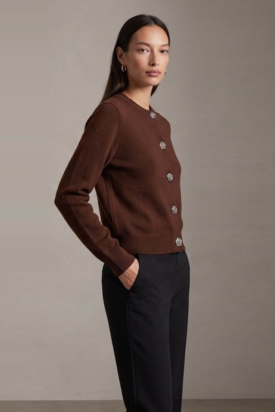 Fashion Friends Button Detailed Brown Women's Cardigan 26K0112K1