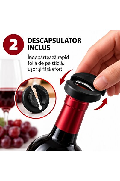 Ruhhy Set de 4 accesorii pentru vin, desfăcător electric automat, 500 mAh, USB-C, 48 x 215 mm, ABS și oțel inoxidabil, Negru