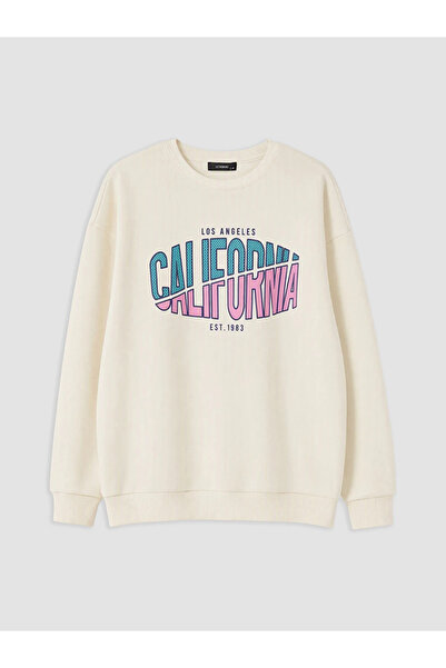 LC Waikiki Ecru Printed Women's Thick Sweatshirt