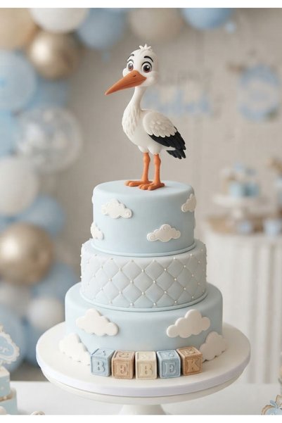 Genel Markalar Leylek Figürlü Pasta Süsü - Baby Shower ve Doğum Günü Pasta To...