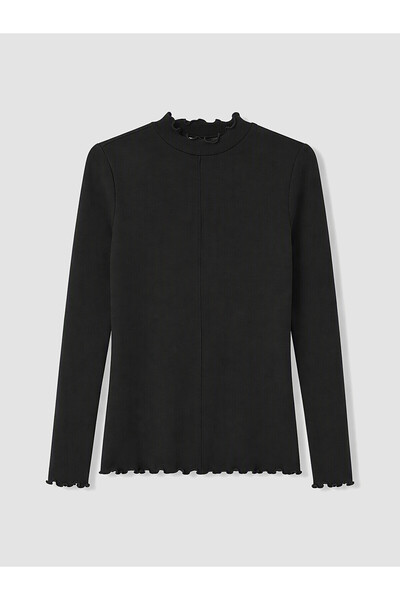 LC Waikiki Lcw Modest Black Interlock Plain Narrow & Slim Long Sleeve Women's...